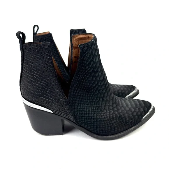 Jeffrey Campbell Cromwell Booties 9 Black Cut Out Slip On Ankle Boot Etched - Picture 5 of 13